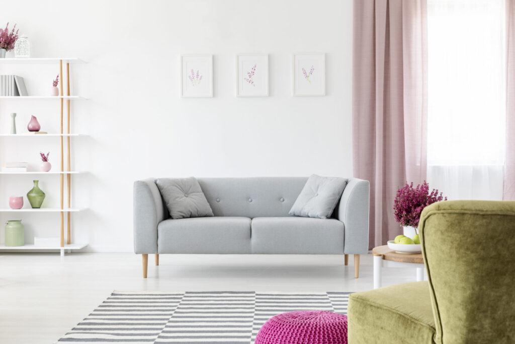 grey sofa and cushions